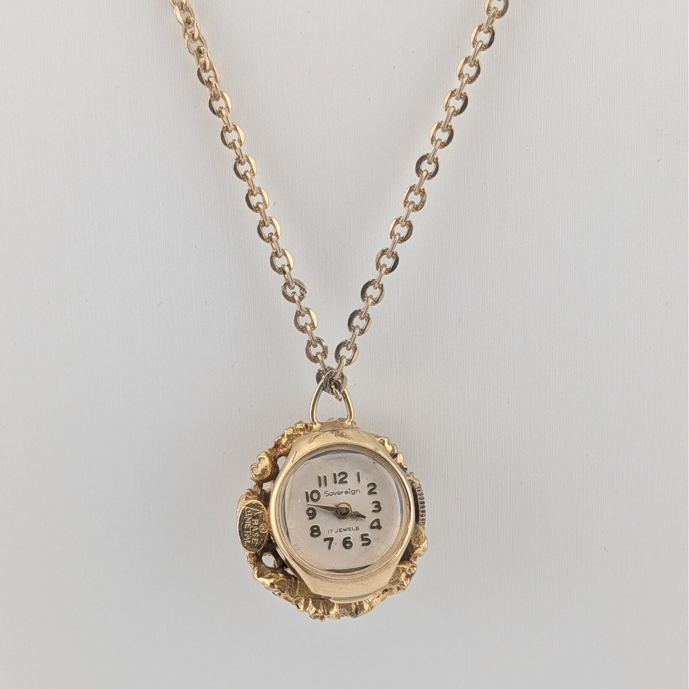 Vintage Sovereign 17 Jewel Manual Wind Pendant Watch Necklace Floral Filigree